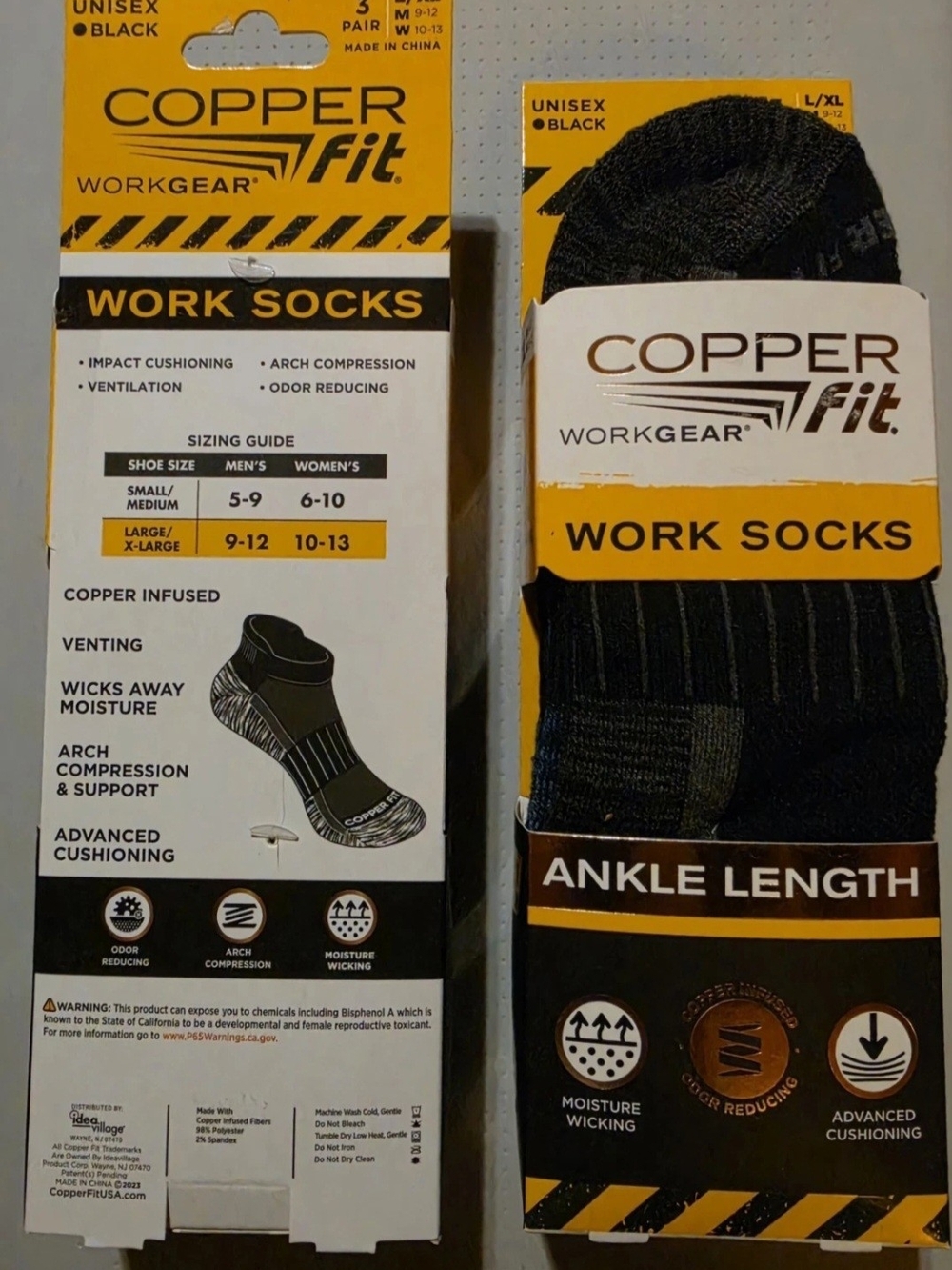 Copper Fit Black Ankle Work Socks - 3 Pair